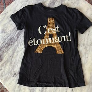 J. Crew Black Tee with Gold Eiffel Tower Design
